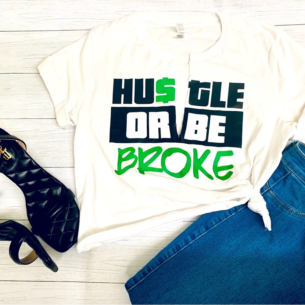 White Graphic Tee with Green and Black Print